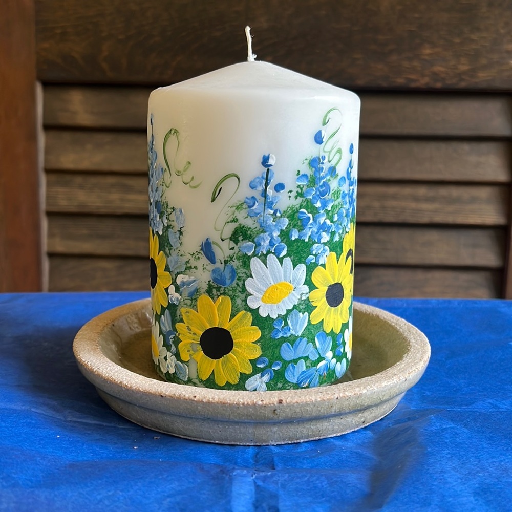 4x6 Hand Painted Blue Bonnets Medley Pillar Candle